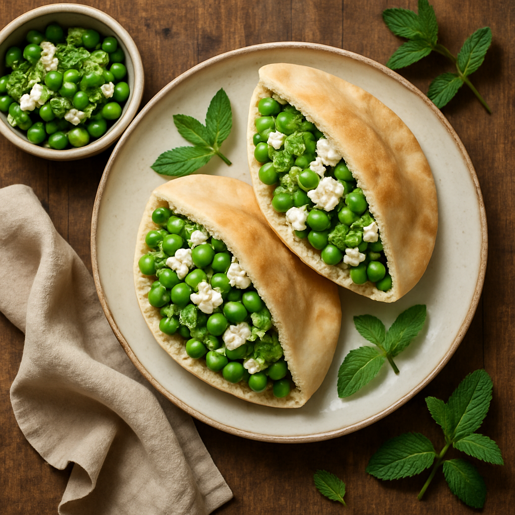 Ærtesalat med mint og feta i pitabrød
