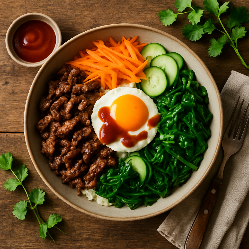 Bibimbap med oksekød og gochujang-sauce