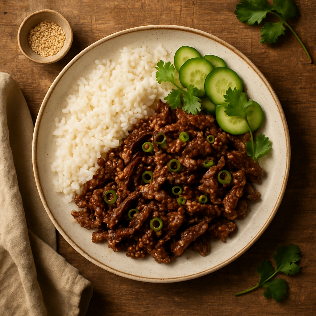 Bulgogi med marineret oksekød og ris