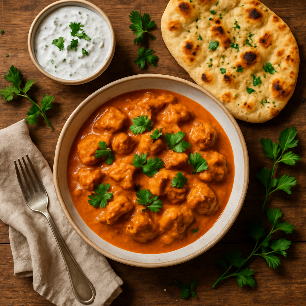 Butter chicken med naanbrød og raita