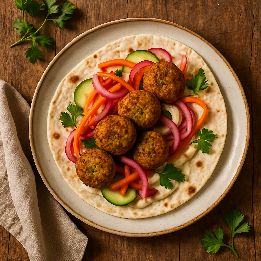 Falafel-wrap med tahini og syltede grøntsager
