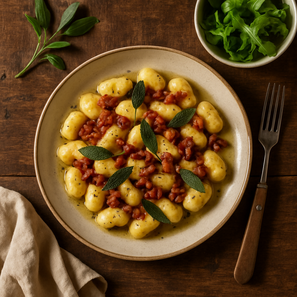 Gnocchi med salvie-smørsauce og pancetta