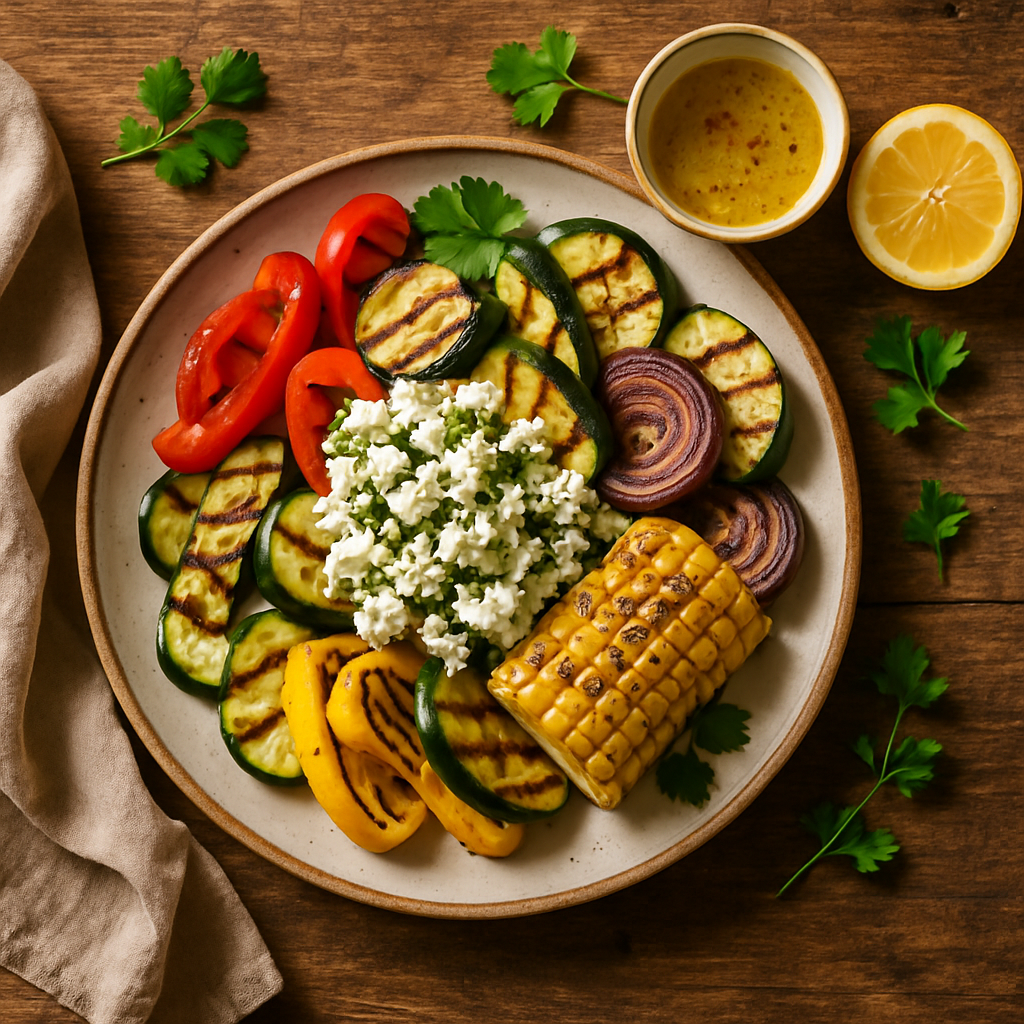 Grillede grøntsager med fetasalat og citronvinaigrette