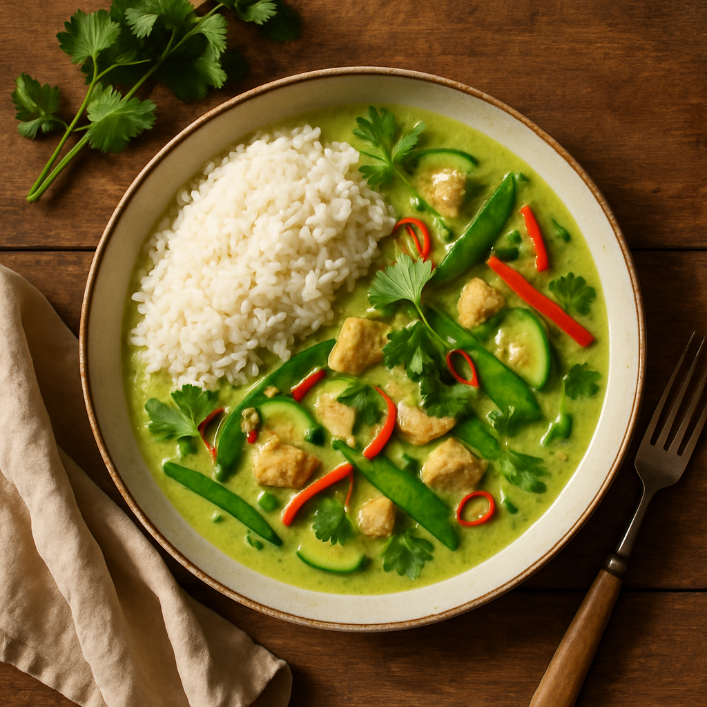 Grøn thai curry med kylling og jasminris