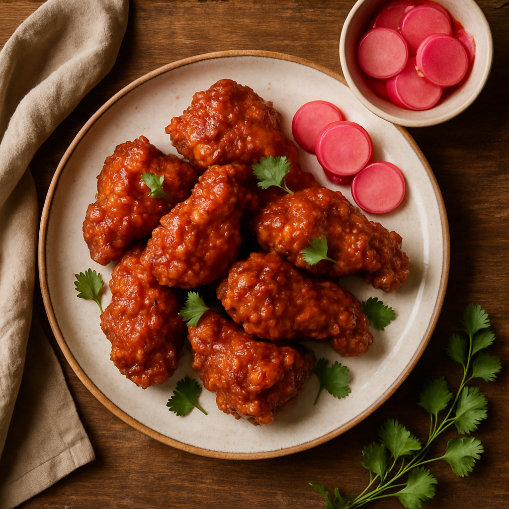 Koreansk fried chicken med syltede radiser