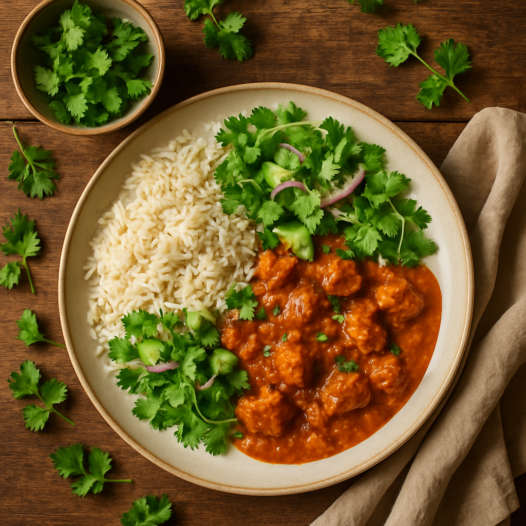 Kylling Tikka Masala med basmatiris og frisk koriandersalat