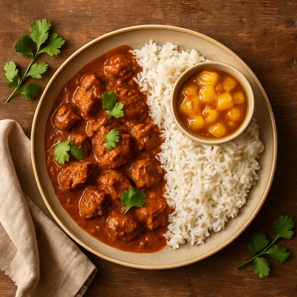 Lamb Vindaloo med Ris og Mango Chutney