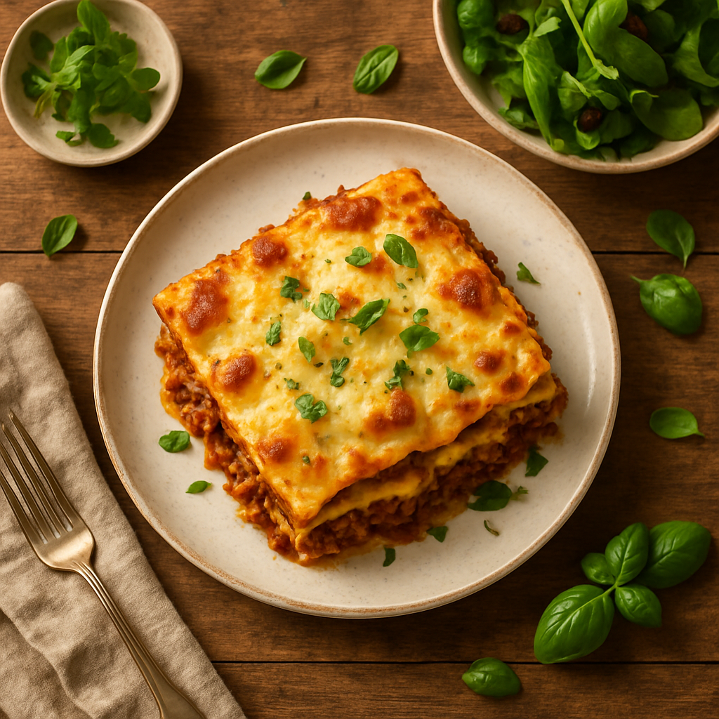 Lasagne med kødsovs og bechamelsauce