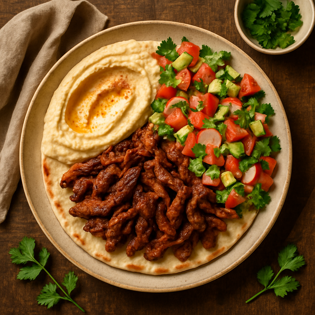 Libanesisk shawarma med hummus og fattoush