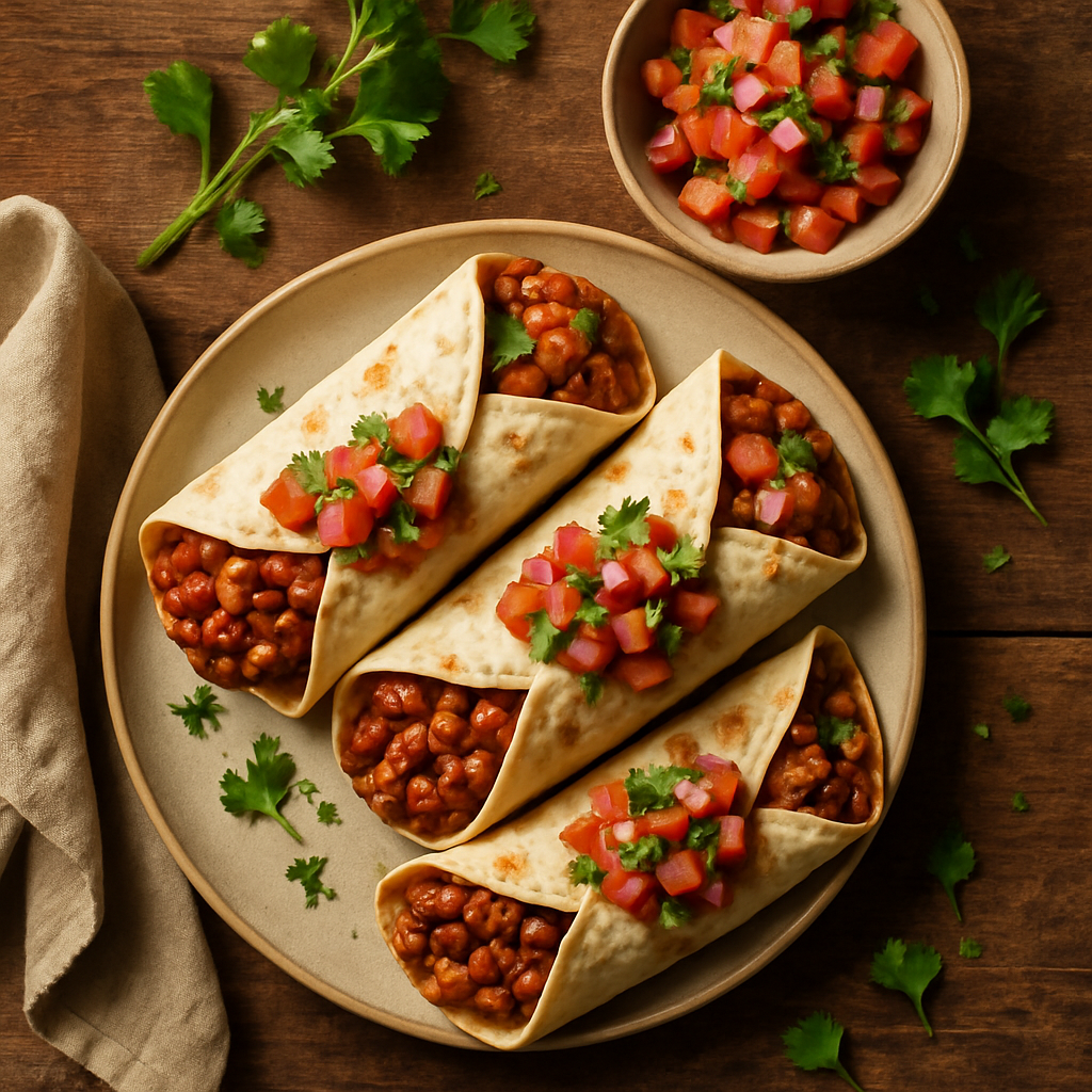 Mexicanske burritos med krydret bønnefyld og frisk salsa