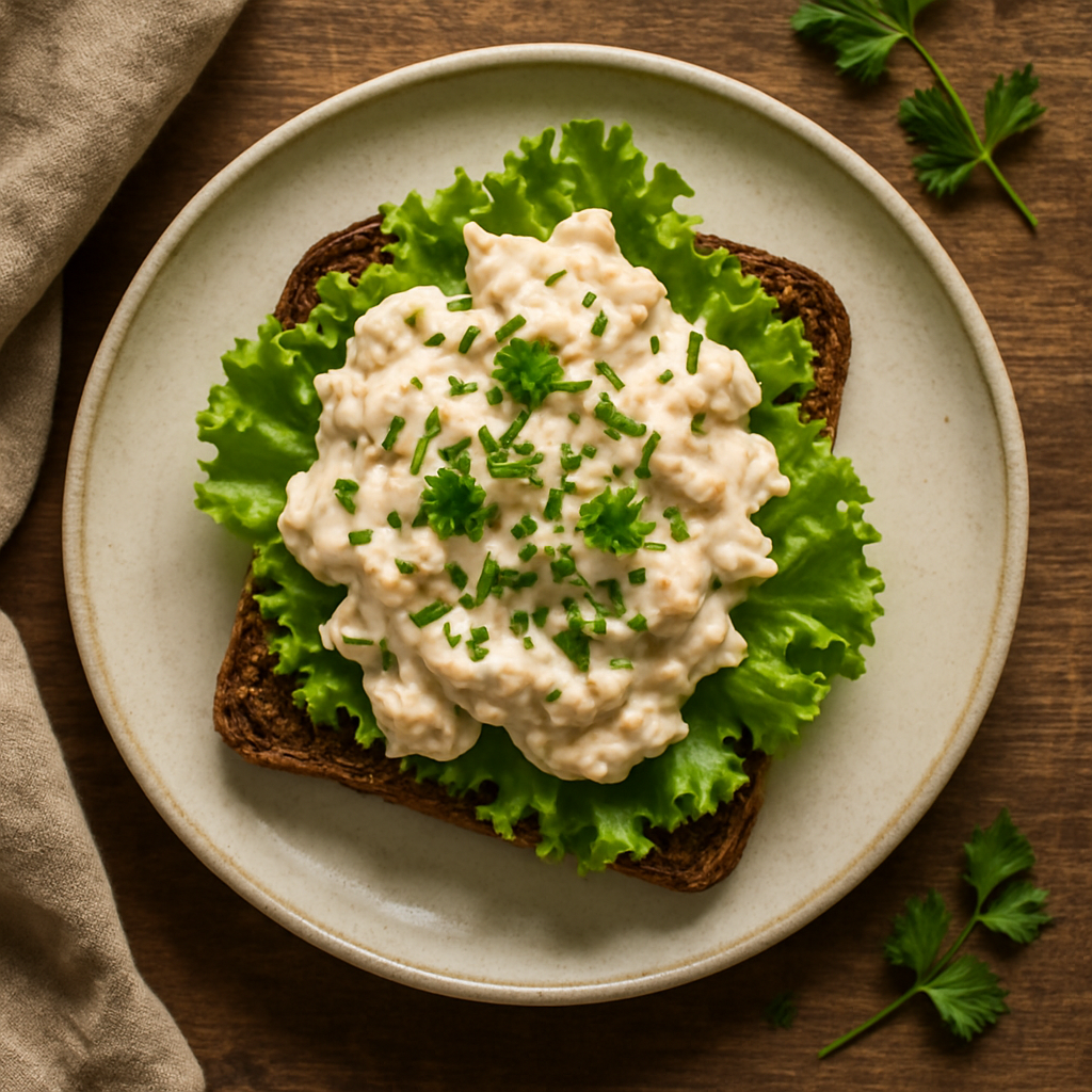 Rugbrødsmad med hjemmelavet hønsesalat og sprød salat