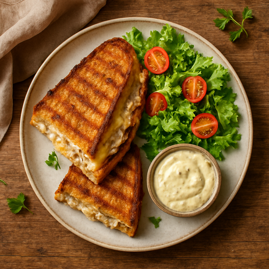 Tuna melt sandwich med salat og hjemmelavet remoulade