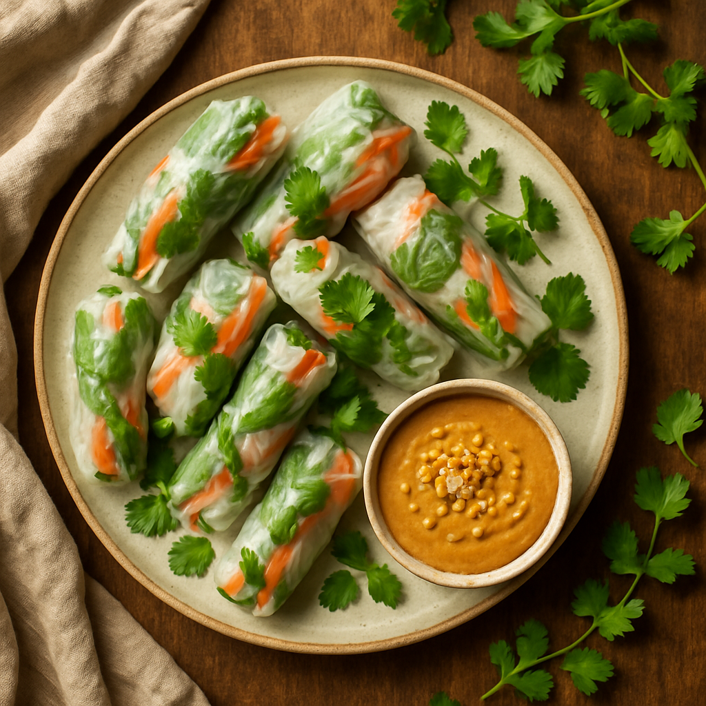 Vietnamesiske forårsruller med krydret peanutdip